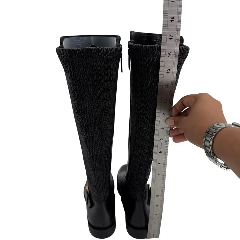 Cole Haan Black Leather Gold Buckle Clover Knee High Boots Womens 8